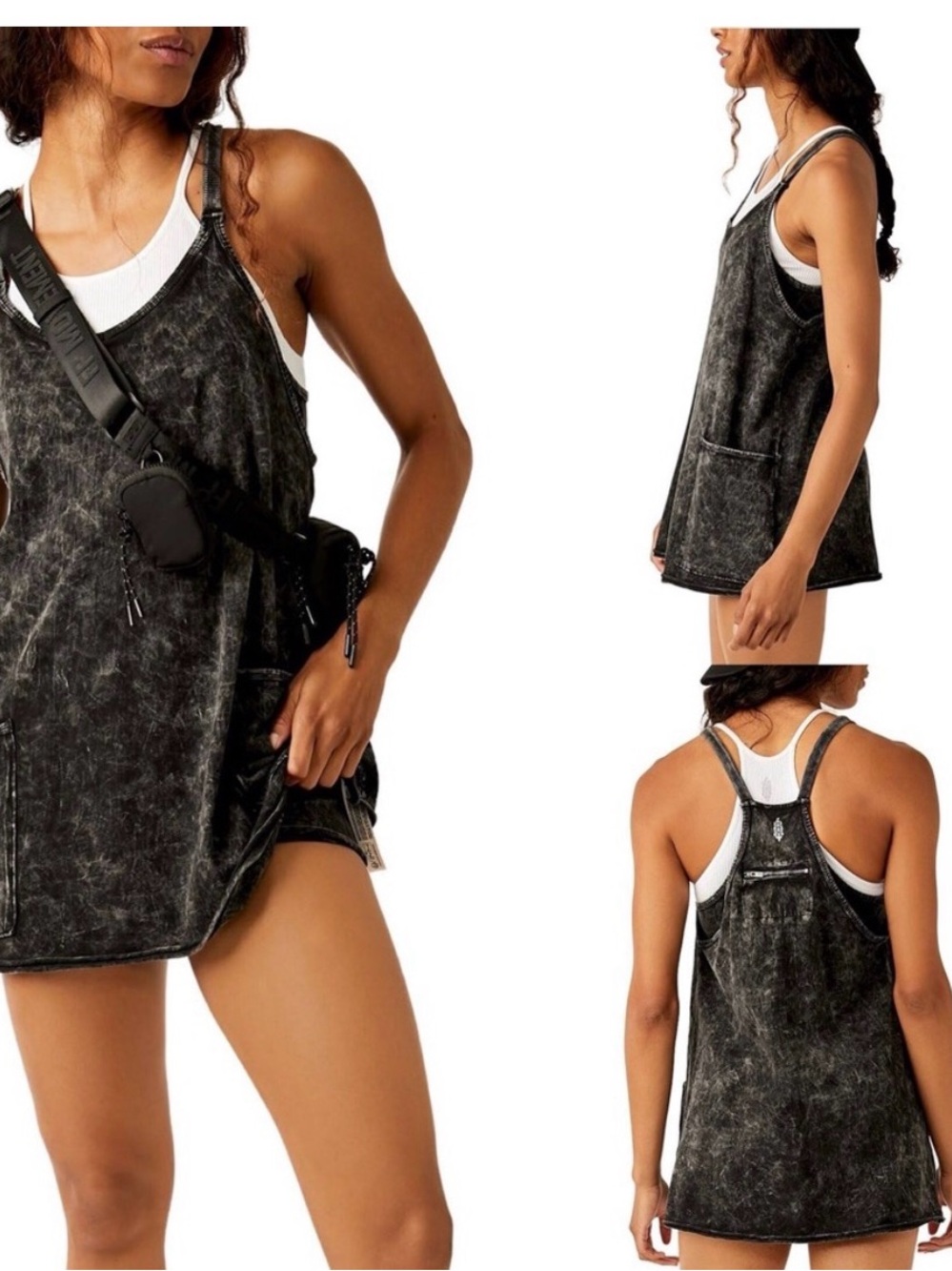 NWT Free people Washed Black mini dress/short overall.